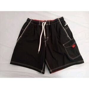 Speedo Men's Size Large Black Red Swim Trunks Active Lined Board Shorts